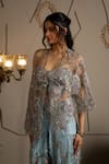 Buy_Moledro_Blue Net, Modal, Satin Embroidery, Sequins Halter Neck Ashya Co-ord Set  _Online