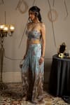 Shop_Moledro_Blue Net, Modal, Satin Embroidery, Sequins Halter Neck Ashya Co-ord Set  _Online