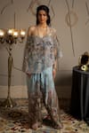 Buy_Moledro_Blue Net, Modal, Satin Embroidery, Sequins Halter Neck Ashya Co-ord Set  _at_Aza_Fashions