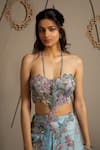 Moledro_Blue Net, Modal, Satin Embroidery, Sequins Halter Neck Ashya Co-ord Set  