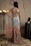 Shop_Moledro_Blue Net, Georgette Sequins, Embroidery Round Neck Rhea Pre-draped Saree Set _at_Aza_Fashions