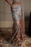 Buy_Moledro_Blue Net, Georgette Sequins, Embroidery Round Neck Rhea Pre-draped Saree Set _Online_at_Aza_Fashions