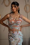 Buy_Moledro_Blue Net, Georgette Sequins, Embroidery Round Neck Rhea Pre-draped Saree Set 