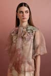 Pankaj & Nidhi_Multi Color Polyester, Satin Embroidery Open Neck Tie-up Top And Pleated Shorts _Online_at_Aza_Fashions