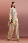 Buy_Pankaj & Nidhi_Multi Color Silk, Crepe Embroidery Collared, High Embellished Tunic And Pants Set _at_Aza_Fashions