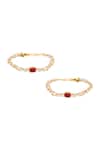 Shop_Ruby Raang_Maroon Pearls, Stones Gold Plated Polki Anklets _at_Aza_Fashions