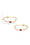 Ruby Raang_Maroon Pearls, Stones Gold Plated Polki Anklets _Online_at_Aza_Fashions