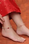 Buy_Ruby Raang_Maroon Pearls, Stones Gold Plated Polki Anklets _at_Aza_Fashions