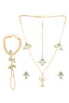 Shop_Ruby Raang_Green Beads, Pearls Gold Plated Jewellery Set _at_Aza_Fashions