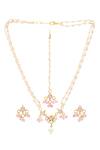 Shop_Ruby Raang_Pink Stones, Beads, Pearls Gold Plated Kundan Jewellery Set _at_Aza_Fashions