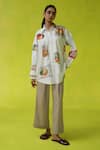Buy_ROZA_White Poplin, Linen Collared California Peaches Oversized Shirt And Pants _at_Aza_Fashions