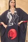Shop_Masaba_Black Crepe, Silk V-neck Dark Noise Kaftan _Online_at_Aza_Fashions