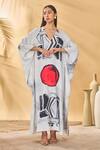 Buy_Masaba_White Crepe, Silk V-neck Noise Kaftan _at_Aza_Fashions