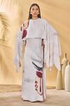 Buy_Masaba_White Crepe, Silk Round Neck Moon And Mist Cape Kaftan _at_Aza_Fashions