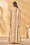 Shop_Masaba_Beige Crepe, Silk V-neck Rustic Strokes Reversible Kaftan _at_Aza_Fashions