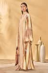 Masaba_Beige Crepe, Silk V-neck Rustic Strokes Reversible Kaftan _Online_at_Aza_Fashions