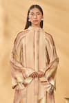 Shop_Masaba_Beige Crepe, Silk V-neck Rustic Strokes Reversible Kaftan _Online_at_Aza_Fashions