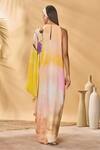Shop_Masaba_Multi Color Crepe, Silk Round Neck Glazing Symphony Asymmetrical Kaftan _at_Aza_Fashions
