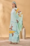 Buy_Masaba_Blue Crepe, Silk Round Neck Feathered Asymmetrical Kaftan _Online_at_Aza_Fashions