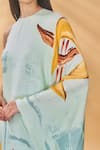 Shop_Masaba_Blue Crepe, Silk Round Neck Feathered Asymmetrical Kaftan _Online_at_Aza_Fashions