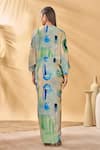 Shop_Masaba_Blue Crepe, Silk V-neck Whirlwind Cinched Kaftan _at_Aza_Fashions