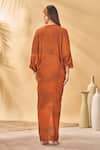 Shop_Masaba_Brown Crepe, Silk V-neck Feathered Cinched Kaftan _at_Aza_Fashions