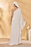 Shop_Masaba_Ivory Crepe Asymmetric Paw-tree Kaftan _at_Aza_Fashions