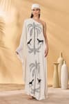 Shop_Masaba_Ivory Crepe Asymmetric Paw-tree Kaftan _Online_at_Aza_Fashions