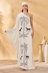 Buy_Masaba_Ivory Crepe Asymmetric Paw-tree Kaftan _at_Aza_Fashions