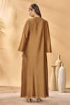Shop_Masaba_Tan Chanderi Tassels Keyhole Neck Trellis Palm Kaftan _at_Aza_Fashions
