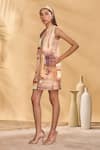 Masaba_Rust Linen Crew Neck Strokes Shift Dress _Online_at_Aza_Fashions