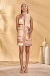 Buy_Masaba_Rust Linen Crew Neck Strokes Shift Dress _Online_at_Aza_Fashions