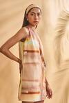 Shop_Masaba_Rust Linen Crew Neck Strokes Shift Dress _Online_at_Aza_Fashions