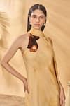 Shop_Masaba_Yellow Crepe, Silk Halter Neck Earthen Echoes Dress _Online_at_Aza_Fashions