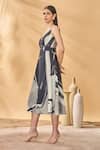 Masaba_Gray Linen V-neck Hidden Gaze Wrap Dress _Online_at_Aza_Fashions