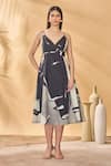 Buy_Masaba_Gray Linen V-neck Hidden Gaze Wrap Dress _at_Aza_Fashions