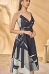 Shop_Masaba_Gray Linen V-neck Hidden Gaze Wrap Dress _Online_at_Aza_Fashions