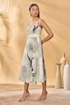 Masaba_Ivory Linen V-neck Moondust Mirage Wrap Dress _Online_at_Aza_Fashions