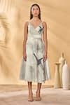 Buy_Masaba_Ivory Linen V-neck Moondust Mirage Wrap Dress _at_Aza_Fashions