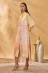 Masaba_Yellow Silk, Crepe Collared Glazing Symphony Shirt Dress _Online_at_Aza_Fashions