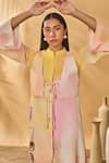 Shop_Masaba_Yellow Silk, Crepe Collared Glazing Symphony Shirt Dress _Online_at_Aza_Fashions