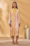 Buy_Masaba_Yellow Crepe, Silk, Linen Collared, Open Neck Ochre Glazing Symphony Dress Set _at_Aza_Fashions