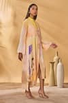 Masaba_Yellow Crepe, Silk, Linen Collared, Open Neck Ochre Glazing Symphony Dress Set _Online_at_Aza_Fashions