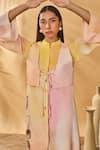 Buy_Masaba_Yellow Crepe, Silk, Linen Collared, Open Neck Ochre Glazing Symphony Dress Set _Online_at_Aza_Fashions