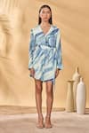 Shop_Masaba_Blue Crepe, Silk V-neck Rhythmic Curves Playsuit _at_Aza_Fashions