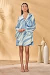 Buy_Masaba_Blue Crepe, Silk V-neck Rhythmic Curves Playsuit _at_Aza_Fashions