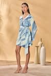 Buy_Masaba_Blue Crepe, Silk V-neck Rhythmic Curves Playsuit _Online_at_Aza_Fashions