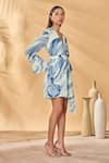 Shop_Masaba_Blue Crepe, Silk V-neck Rhythmic Curves Playsuit _Online_at_Aza_Fashions