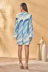 Masaba_Blue Crepe, Silk V-neck Rhythmic Curves Playsuit _at_Aza_Fashions