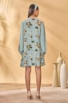 Shop_Masaba_Blue Crepe, Silk Embroidery Keyhole Neck Miniature Dreams Mini Dress _at_Aza_Fashions